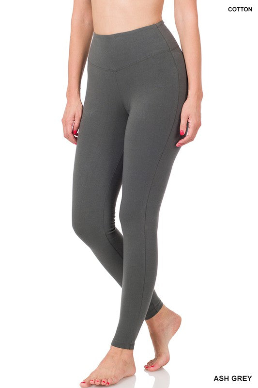 Ash Grey full length premium cotton blend leggings . Cotton and Spandex blend for maximum comfort. These will become a favorite in your closet while providing total coverage of your belly section for a flattering fit. Squat proof with a wide waistband for all body shapes. Pair these leggings with the racerback tank and waffle sweater also sold on website for a seamless weekend or leisure look.