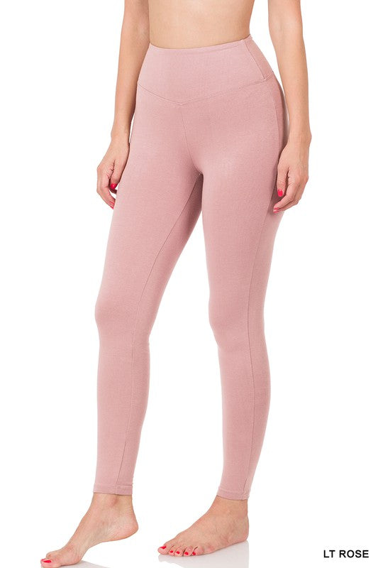 Light Rose premium cotton blend leggings.  Cotton and Spandex blend for maximum comfort.  These will become a favorite in your closet while providing total coverage of your belly section for a flattering fit.  Squat proof with a wide waistband for all body shapes.  Pair these leggings with the racerback tank  and waffle sweater also sold on website for a seamless weekend or leisure look.